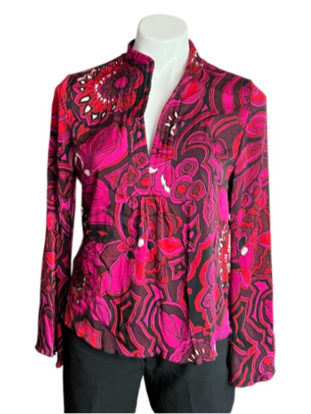 Trina Turk Silk Blend Psychedelic Mod Print Tunic Top L